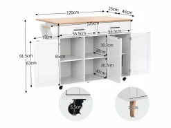 OKWISH Isla Cocina|Isla central móvil con mesa plegable, 3 puertas y 2 cajones de almacenamiento -