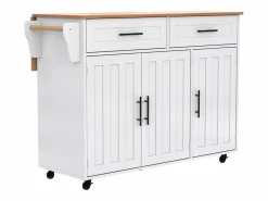 OKWISH Isla Cocina|Isla central móvil con mesa plegable, 3 puertas y 2 cajones de almacenamiento -