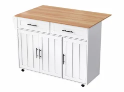 OKWISH Isla Cocina|Isla central móvil con mesa plegable, 3 puertas y 2 cajones de almacenamiento -