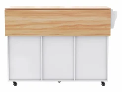 OKWISH Isla Cocina|Isla central móvil con mesa plegable, 3 puertas y 2 cajones de almacenamiento -
