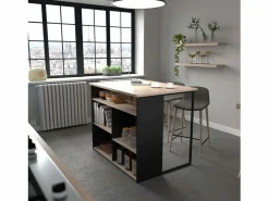 Isla Cocina Buh Auxiliar /Roble Jackson 109x90x80 cm Negro