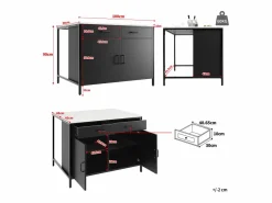 Isla de cocina - 100 x 90 x 90 cm - mesa de bar - con 2 puertas + 2 cajones + patas regulables - MDF -^Merax Discount