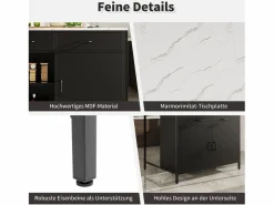 Isla de cocina - 100 x 90 x 90 cm - mesa de bar - con 2 puertas + 2 cajones + patas regulables - MDF -^Merax Discount