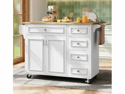 Merax Isla Cocina|Isla de cocina - 110 x 45-75 x 92 cm - carrito de servicio extraíble - con 5 cajones + 2 puertas - MDF -