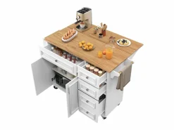 Merax Isla Cocina|Isla de cocina - 110 x 45-75 x 92 cm - carrito de servicio extraíble - con 5 cajones + 2 puertas - MDF -
