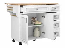 Merax Isla Cocina|Isla de cocina - 110 x 45-75 x 92 cm - carrito de servicio extraíble - con 5 cajones + 2 puertas - MDF -