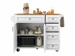 Merax Isla Cocina|Isla de cocina - 110 x 45-75 x 92 cm - carrito de servicio extraíble - con 5 cajones + 2 puertas - MDF -