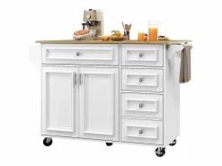 Merax Isla Cocina|Isla de cocina - 110 x 45-75 x 92 cm - carrito de servicio extraíble - con 5 cajones + 2 puertas - MDF -