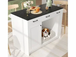 Merax Isla Cocina|Isla de cocina - 120 x 60 x 90 cm - con 3 cajones + 1 puerta + espacio para mascotas - MDF -
