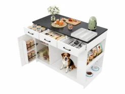 Merax Isla Cocina|Isla de cocina - 120 x 60 x 90 cm - con 3 cajones + 1 puerta + espacio para mascotas - MDF -