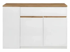 Vente-unique Isla de cocina atemporal - MDF - 130 cm de largo - Blanco y Natural - MEILI Color natural claro / Blanco