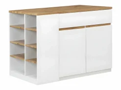 Vente-unique Isla de cocina atemporal - MDF - 130 cm de largo - Blanco y Natural - MEILI Color natural claro / Blanco