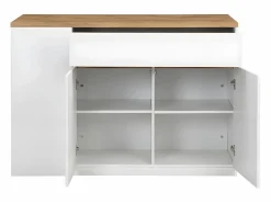 Vente-unique Isla de cocina atemporal - MDF - 130 cm de largo - Blanco y Natural - MEILI Color natural claro / Blanco