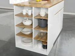 Vente-unique Isla de cocina atemporal - MDF - 130 cm de largo - Blanco y Natural - MEILI Color natural claro / Blanco