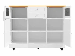 Isla Cocina|Isla de cocina blanca - Carrito de cocina con 2 cajones y 4 puertas - Especiero y toallero