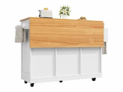 Isla Cocina|Isla de cocina blanca - Carrito de cocina con 2 cajones y 4 puertas - Especiero y toallero