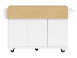 OKWISH Isla Cocina|Isla de cocina blanca con tablero plegable, 3 cajones y 2 puertas - 5 ruedas