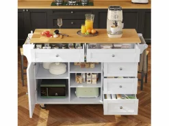 Isla de cocina blanca de 5 cajones - Carrito de cocina de 1 puerta con 3 compartimentos abiertos - Especiero y toallero Blanco Hot