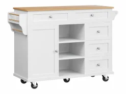 Isla de cocina blanca de 5 cajones - Carrito de cocina de 1 puerta con 3 compartimentos abiertos - Especiero y toallero Blanco Hot