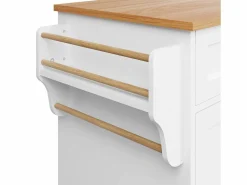Isla de cocina blanca de 5 cajones - Carrito de cocina de 1 puerta con 3 compartimentos abiertos - Especiero y toallero Blanco Hot