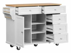 Isla de cocina blanca de 5 cajones - Carrito de cocina de 1 puerta con 3 compartimentos abiertos - Especiero y toallero Blanco Hot