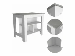 Isla de cocina Cala con tres estantes y cuatro patas , 89.91 cm X 102.87 cm X 69.85 cm , Blanco / Ibiza^TuHome