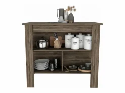 TuHome Isla de cocina Cala en melamina con 3 estantes , marron , 90 cm X 103 cm X 70 cm Marru00f3n Outlet