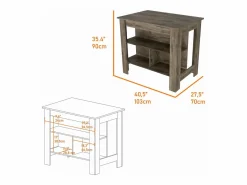 TuHome Isla de cocina Cala en melamina con 3 estantes , marron , 90 cm X 103 cm X 70 cm Marru00f3n Outlet