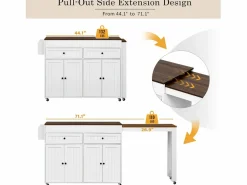 Isla de cocina central - con 4 puertas y 2 cajones - tablero extensible - con ruedas - 180,5×45×92,2 cm - Blanco + Marrón^ModernLuxe New