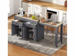 ModernLuxe Isla Cocina|Isla de cocina central - con 4 puertas y 2 cajones - tablero extensible - con ruedas - 180,5×45×92,2 cm -