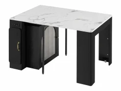 ModernLuxe Isla Cocina|Isla de cocina central - con USB y LED - con mesa de comedor desmontable y extensible - textura de mármol - con 1 puerta - + blanco