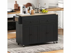 Isla de cocina central - con 4 puertas y 2 cajones - tablero extensible - con ruedas - 180,5×45×92,2 cm -^ModernLuxe Online