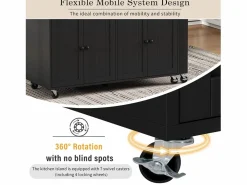 Isla de cocina central - con 4 puertas y 2 cajones - tablero extensible - con ruedas - 180,5×45×92,2 cm -^ModernLuxe Online