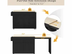Isla de cocina central - con 4 puertas y 2 cajones - tablero extensible - con ruedas - 180,5×45×92,2 cm -^ModernLuxe Online