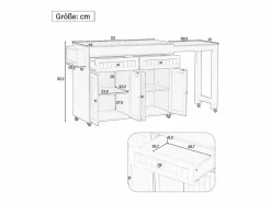 Isla de cocina central - con 4 puertas y 2 cajones - tablero extensible - con ruedas - 180,5×45×92,2 cm -^ModernLuxe Online