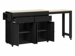 Isla de cocina central - con 4 puertas y 2 cajones - tablero extensible - con ruedas - 180,5×45×92,2 cm -^ModernLuxe Online