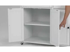 Isla de cocina central - con 4 puertas y 2 cajones - tablero extensible - con ruedas - 180,5×45×92,2 cm - Blanco + Natural^ModernLuxe Discount