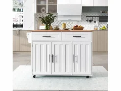 ModernLuxe Isla Cocina|Isla de cocina central con 2 cajones - Tablero extensible - patas con ruedas o de madera maciza -
