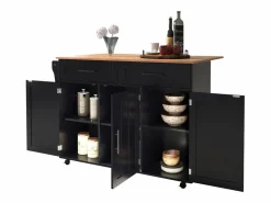 ModernLuxe Isla de cocina central con 2 cajones - Tablero extensible - patas con ruedas o de madera maciza - Negro Online
