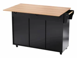 ModernLuxe Isla de cocina central con 2 cajones - Tablero extensible - patas con ruedas o de madera maciza - Negro Online