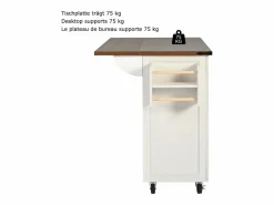 Merax Isla de cocina central móvil con 4 puertas y 2 cajones - tapa extensible - 140 x 45/73 x 93 cm - Madera MDF + metal - + natural Blanco Outlet