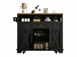 ModernLuxe Isla Cocina|Isla de cocina central móvil - Tablero extensible - 3 cajones y 3 puertas - estantes abiertos - con toallero - MDF -