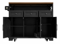 ModernLuxe Isla Cocina|Isla de cocina central móvil - Tablero extensible - 3 cajones y 3 puertas - estantes abiertos - con toallero - MDF -