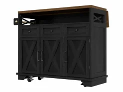 ModernLuxe Isla Cocina|Isla de cocina central móvil - Tablero extensible - 3 cajones y 3 puertas - estantes abiertos - con toallero - MDF -