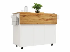 ModernLuxe Isla Cocina|Isla de cocina central móvil - Tablero extensible - 1 cajón y 3 puertas con estantes - con toallero - MDF - blanco y natural