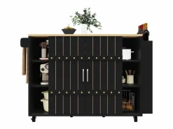 Isla de cocina central móvil - Tablero extensible - 3 cajones - Con estante para especias y toallero - MDF - Negro^ModernLuxe