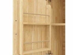 Isla de cocina central móvil - Tablero extensible - 120x45x92 cm - 2 puertas - con toallero - MDF - decoración de celosía - Natural^ModernLuxe Clearance