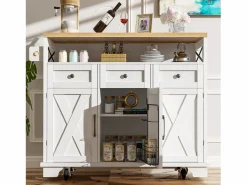 ModernLuxe Isla de cocina central móvil - Tablero extensible - 3 cajones y 3 puertas - estantes abiertos - con toallero - MDF - Blanco Clearance