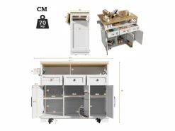 ModernLuxe Isla de cocina central móvil - Tablero extensible - 3 cajones y 3 puertas - estantes abiertos - con toallero - MDF - Blanco Clearance