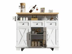 ModernLuxe Isla de cocina central móvil - Tablero extensible - 3 cajones y 3 puertas - estantes abiertos - con toallero - MDF - Blanco Clearance
